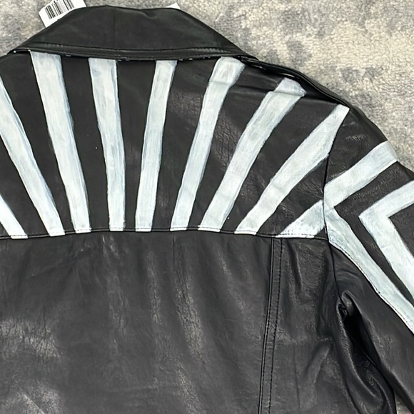 NWT Elizabeth and James Erwan Hand Painter Leather Biker Jacket Sz XS - Picture 13 of 16